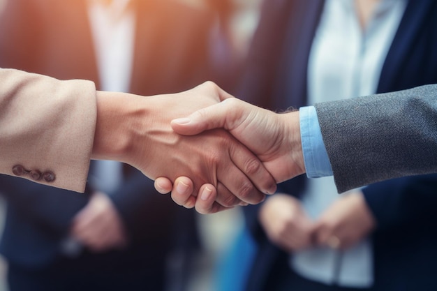 Mujeres estrechando la mano en una reunión de grupo haciendo un acuerdo de asociación