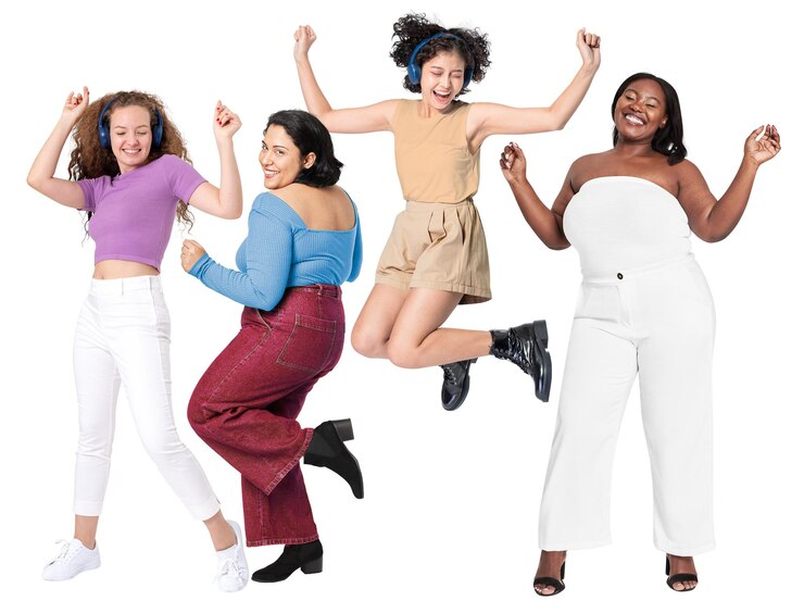 Foto mujeres felices bailando pegatinas png de fondo transparente