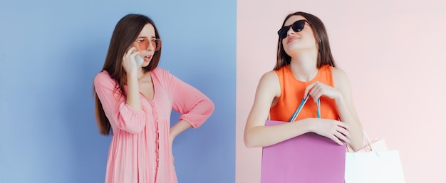 Mujeres felices con bolsas de compras