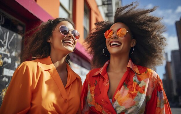 Mujeres felices y de moda con bolsas de IA