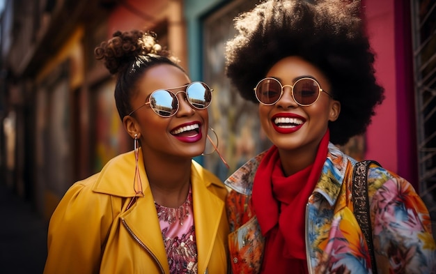 Mujeres felices y de moda con bolsas de IA