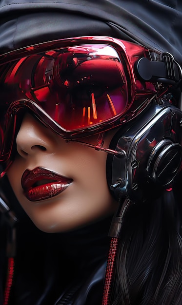 Mujeres futuristas cyberpunk con casco imagen colorida ciudad distópica