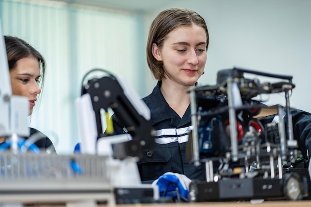 Mujeres ingenieras del equipo practicando mantenimiento Cuidando y practicando mantenimiento