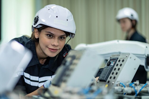 Mujeres ingenieras del equipo practicando mantenimiento Cuidando y practicando mantenimiento