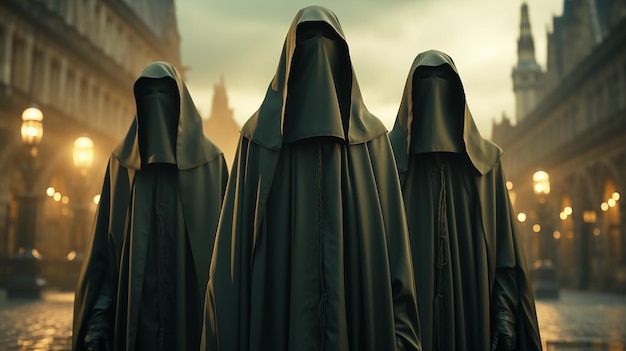 Mujeres islámicas saudíes con burkas verdes en una calle de la ciudad