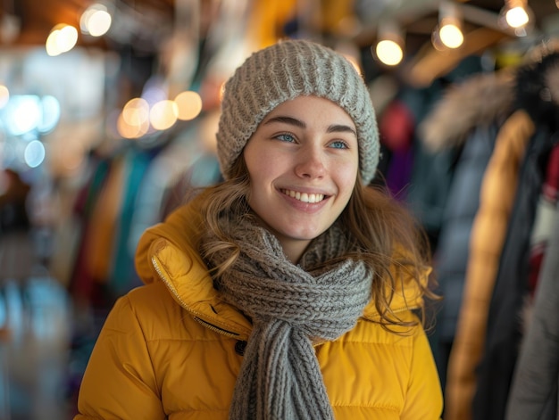Foto las mujeres jóvenes eligen ropa de invierno en las tiendas de ropa