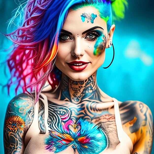Mujeres jóvenes de moda colorida con tatuaje