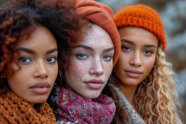 Mujeres jóvenes con pecas en otoño para el día de la mujer