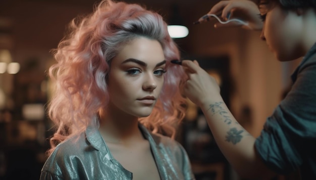 Mujeres jóvenes en peinados de moda de peluquería generados por IA
