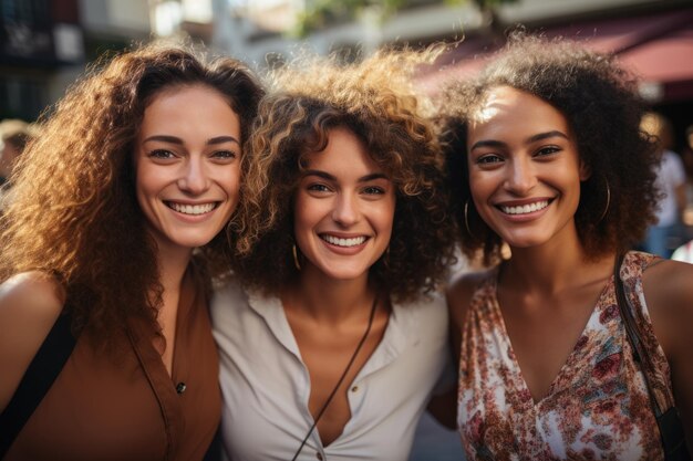 Mujeres latinas felices con diferentes colores de piel mirando a la cámara