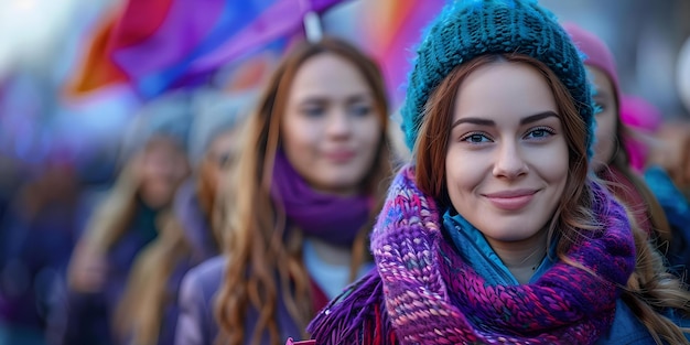 Foto mujeres marchando en protesta por los derechos de las mujeres en una manifestación o manifestación concepto feminismo activismo movimiento de protesta por los derechos de las mujeres empoderamiento