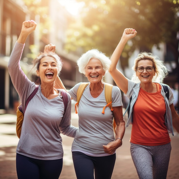 mujeres mayores felices usando ropa deportiva al aire libre