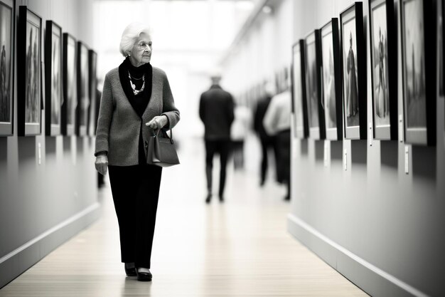 Foto mujeres mayores en una galería de arte moderno mirando las pinturas de artistas contenido generativo de ia