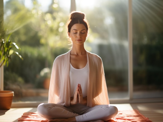 Mujeres meditando en colchonetas de yoga Generado por IA