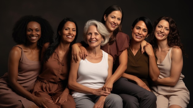 Mujeres mixtas de raza mixta sobre un fondo monocromático de estudio Creado con tecnología de IA generativa