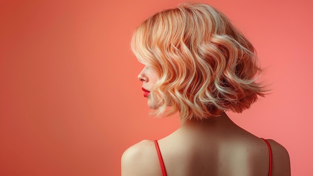 mujeres de moda39s peinado rubio grandes rizos color melocotón peludo chica en perfil con peinado profesional vista trasera