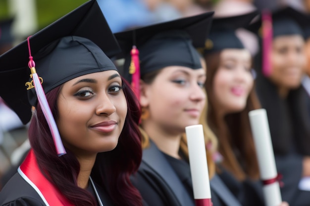 Mujeres multiculturales con límites de graduación y diplomas