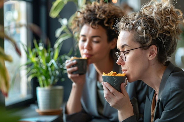 Foto mujeres de negocios bebiendo café en un descanso