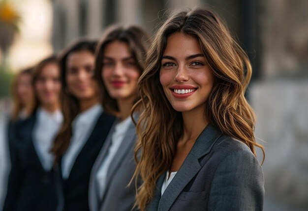 Foto mujeres de negocios sonrientes con trajes profesionales