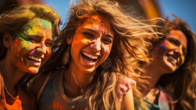 Mujeres pintadas en el festival holi de colores en la india