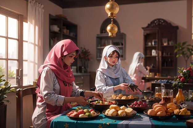 Mujeres preparando el Eid al-Fitr en casa