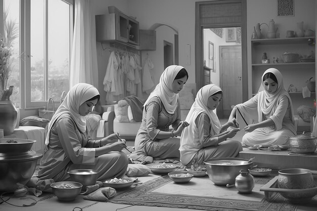 Mujeres preparando el Eid al-Fitr en casa