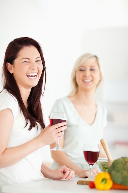 Mujeres que animan que cocinan la cena