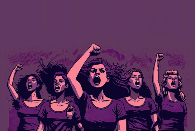 Foto mujeres que luchan por sus derechos cansadas de la desigualdad sufrida durante años empoderamiento femenino ilustración a color ia generativa