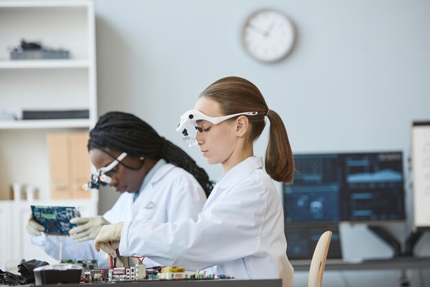 Mujeres que trabajan en laboratorio de ingeniería