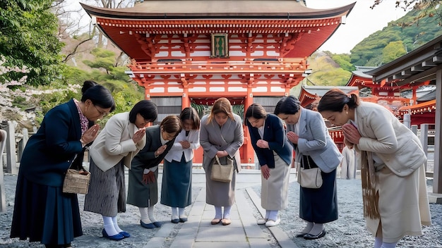 Las mujeres rezan en el santuario del templo japonés