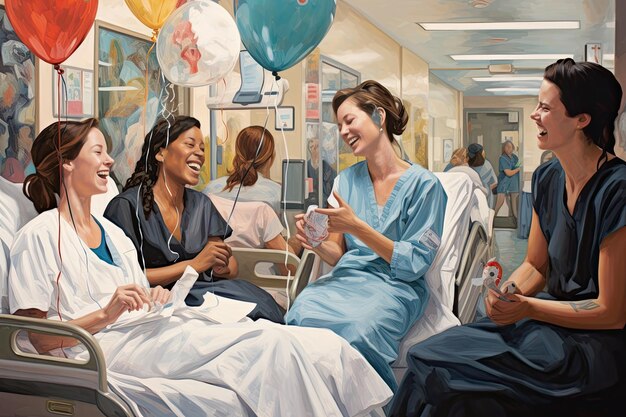 Mujeres riendo en el hospital