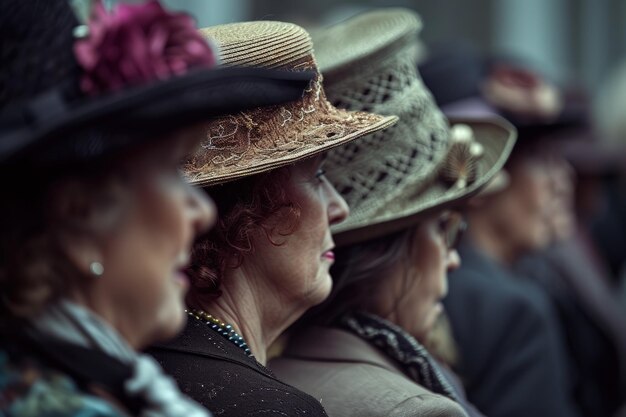 Foto mujeres con sombreros sentadas juntas