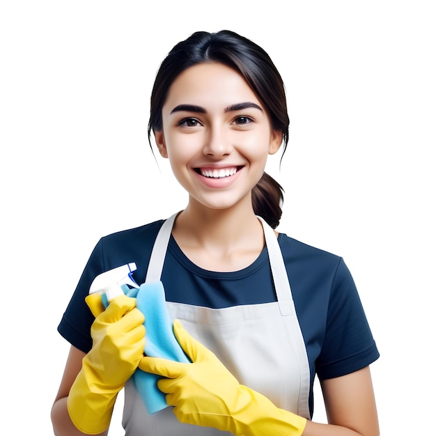 Foto mujeres sonrientes más limpiadoras con cara agradable y persuasiva hablando a la cámara con camiseta