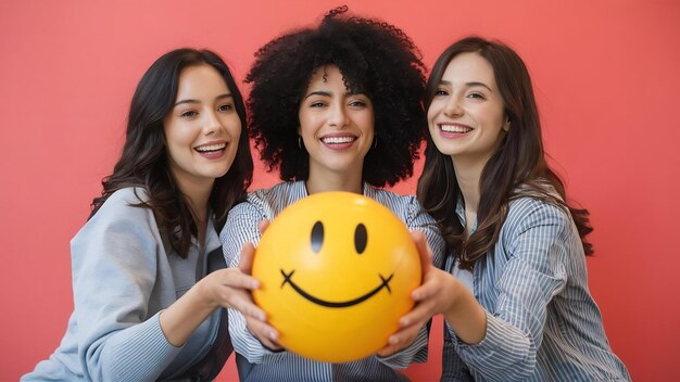 Foto mujeres sonrientes con pelota en ángulo bajo