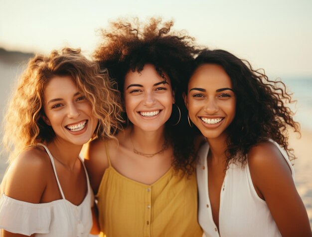 mujeres sonrientes en la playa