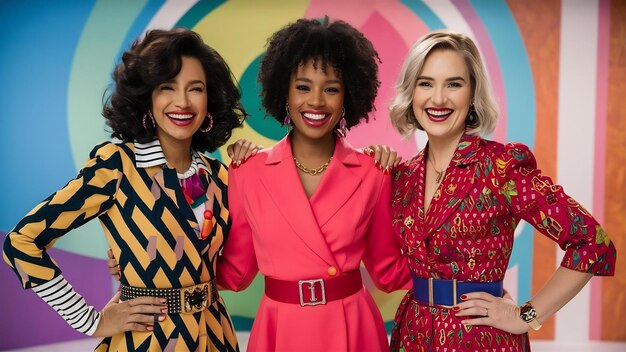 Foto mujeres sonrientes posando en el estudio.