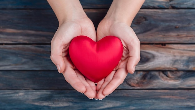 Mujeres sosteniendo y mostrando un corazón rojo