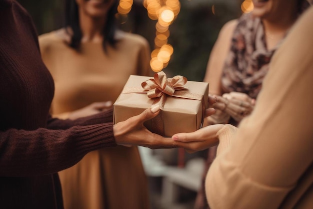 mujeres sosteniendo un regalo con una mujer sosteniéndolo