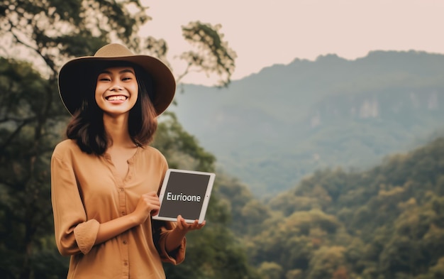 Mujeres con tablet y entorno sostenible