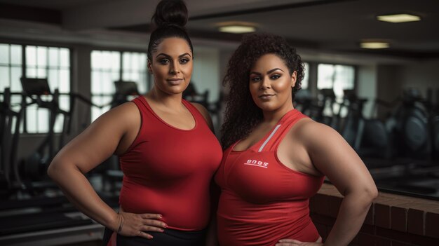 Mujeres de talla grande en el gimnasio Creado con tecnología de IA generativa