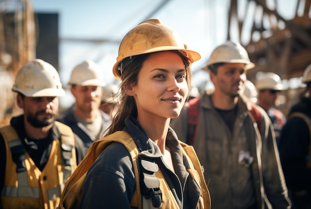 Mujeres trabajadoras de la construcción y arquitectas juntas con cascos USA Labor Day IA generativa