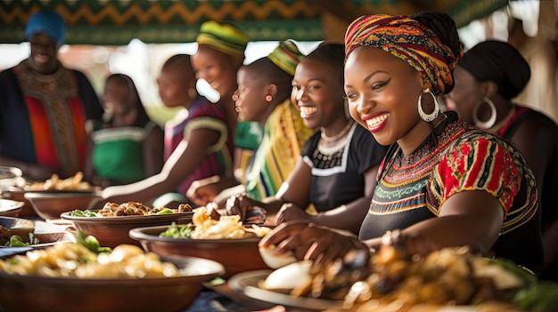 mujeres vendiendo comida en un puesto de comida