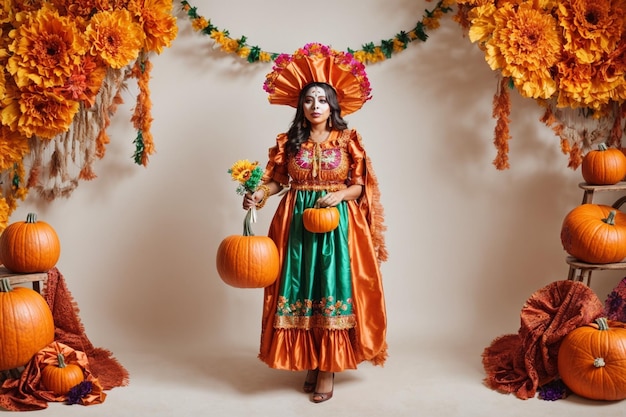 Mujeres vestidas con traje mexicano para Halloween.