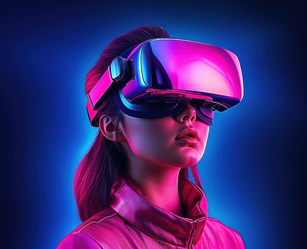 Mujeres en vr con luces de neón