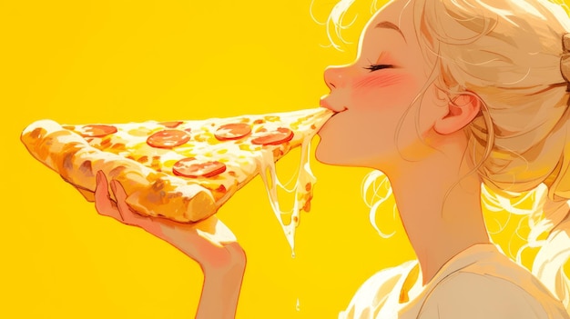 Mulher a comer pizza.