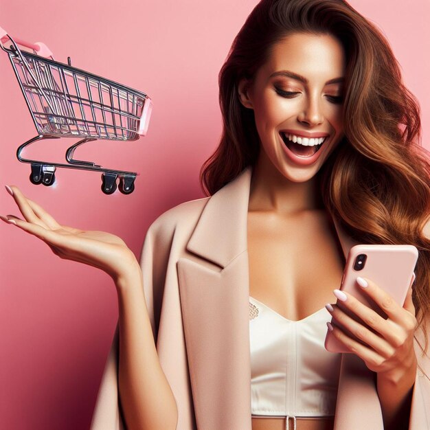 Mulher a fazer compras com telemóvel