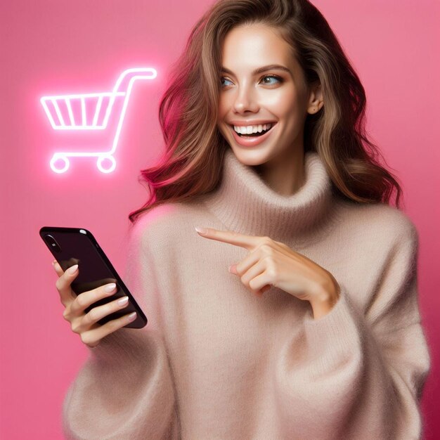 mulher a fazer compras online com o telemóvel