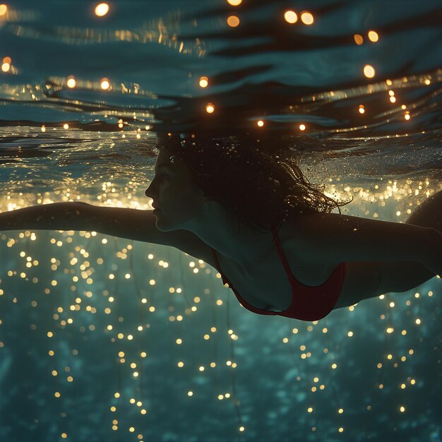 Mulher a nadar na piscina.