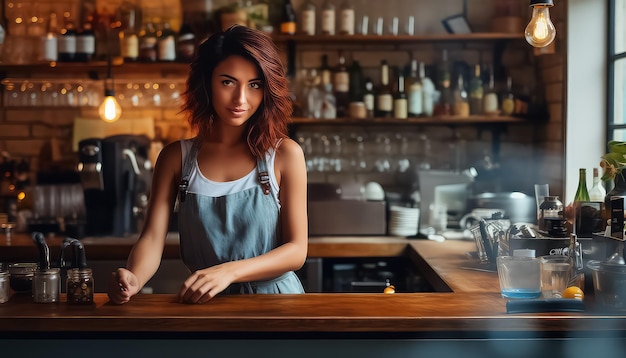 Mulher a trabalhar num balcão de bar