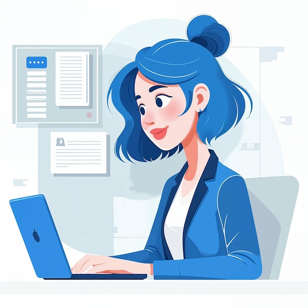 Mulher a trabalhar num portátil no escritório